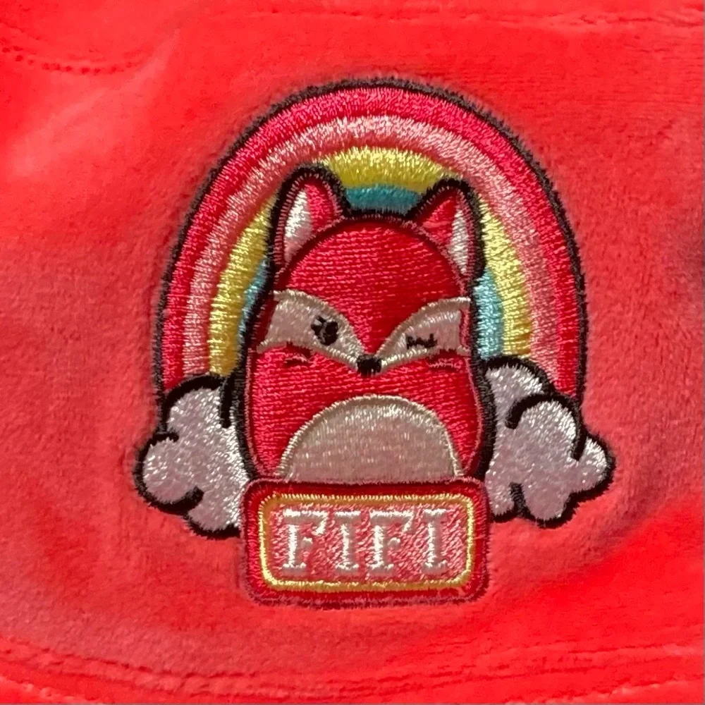 Fifi Fox Original Squishmallows Bucket Hat Cap Velour Coral Pink Soft Rainbow